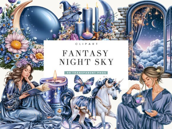 Download Fantasy Night Sky Clipart Bundle - Night sky clipart Collection